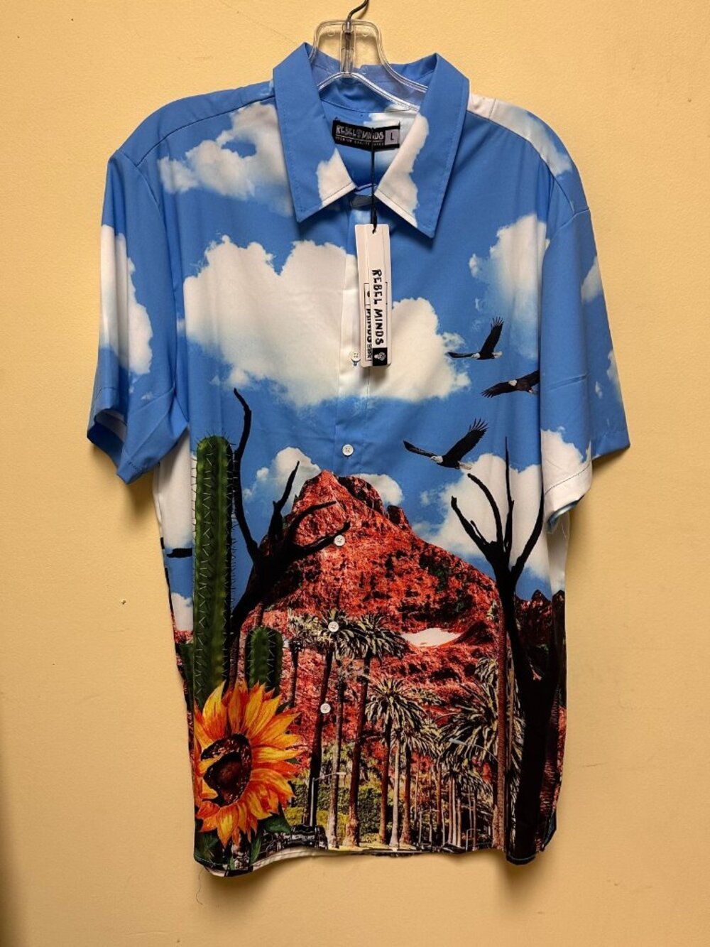 Rebel Minds Shirt Mens Size Large Desert Scene Button Down Short Sleeve